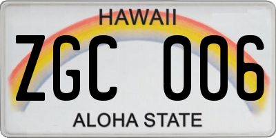 HI license plate ZGC006