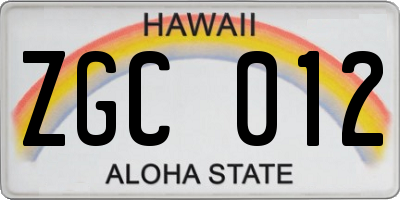 HI license plate ZGC012