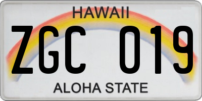 HI license plate ZGC019
