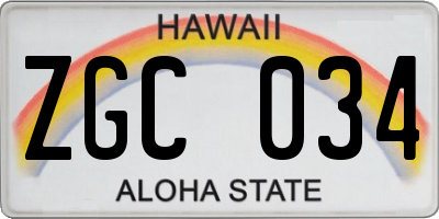 HI license plate ZGC034