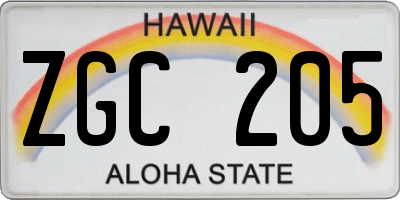HI license plate ZGC205