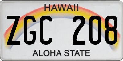HI license plate ZGC208