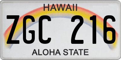 HI license plate ZGC216