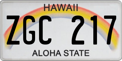 HI license plate ZGC217