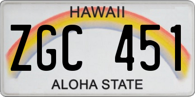 HI license plate ZGC451