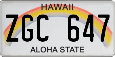 HI license plate ZGC647