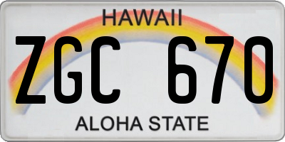 HI license plate ZGC670