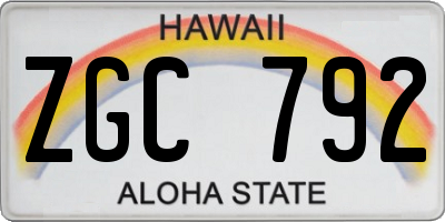HI license plate ZGC792