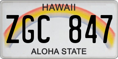 HI license plate ZGC847