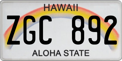 HI license plate ZGC892
