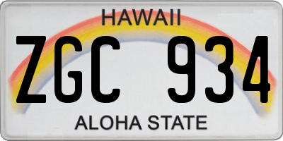 HI license plate ZGC934