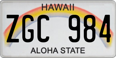 HI license plate ZGC984