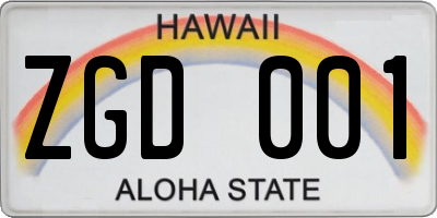 HI license plate ZGD001