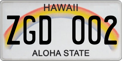 HI license plate ZGD002