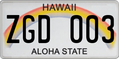 HI license plate ZGD003