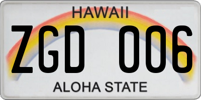 HI license plate ZGD006