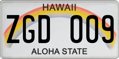 HI license plate ZGD009