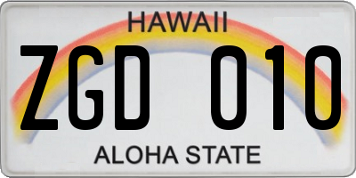 HI license plate ZGD010