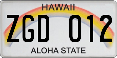 HI license plate ZGD012