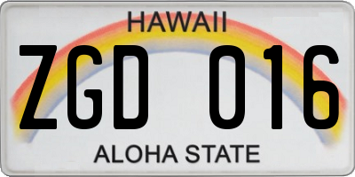 HI license plate ZGD016