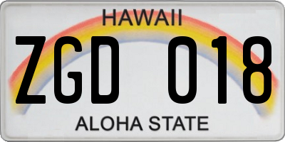 HI license plate ZGD018