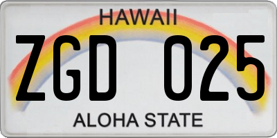HI license plate ZGD025