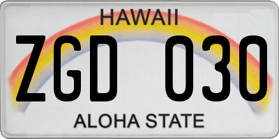 HI license plate ZGD030