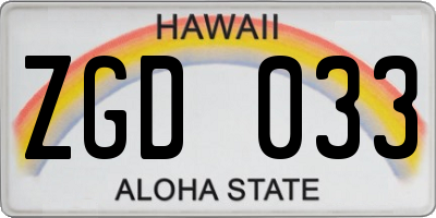 HI license plate ZGD033
