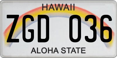 HI license plate ZGD036