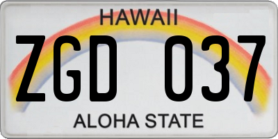 HI license plate ZGD037
