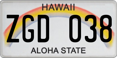 HI license plate ZGD038