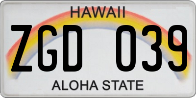 HI license plate ZGD039