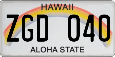 HI license plate ZGD040