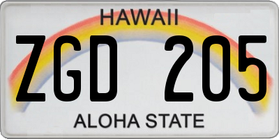HI license plate ZGD205