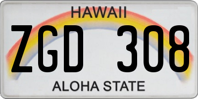 HI license plate ZGD308