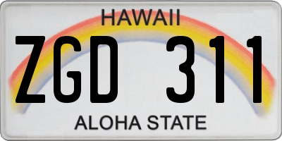 HI license plate ZGD311