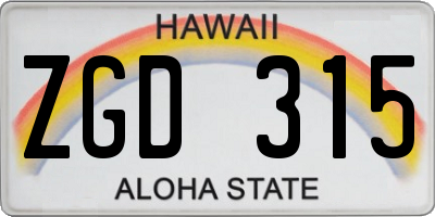 HI license plate ZGD315