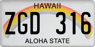 HI license plate ZGD316