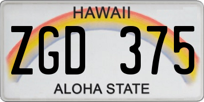 HI license plate ZGD375