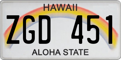HI license plate ZGD451