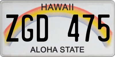 HI license plate ZGD475