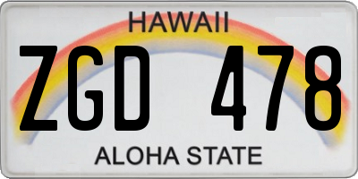 HI license plate ZGD478