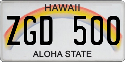 HI license plate ZGD500