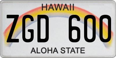 HI license plate ZGD600