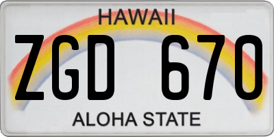HI license plate ZGD670