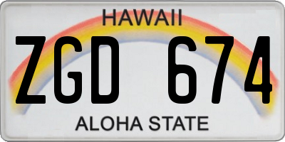 HI license plate ZGD674