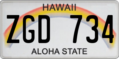 HI license plate ZGD734