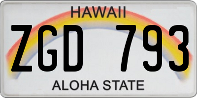 HI license plate ZGD793