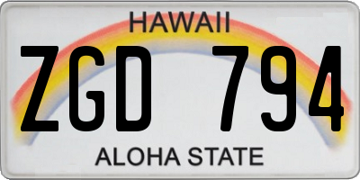 HI license plate ZGD794