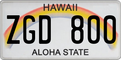 HI license plate ZGD800